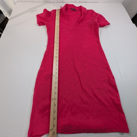Zara Ribbed Polo Dress Women's L Pink - Picture 2 of 7